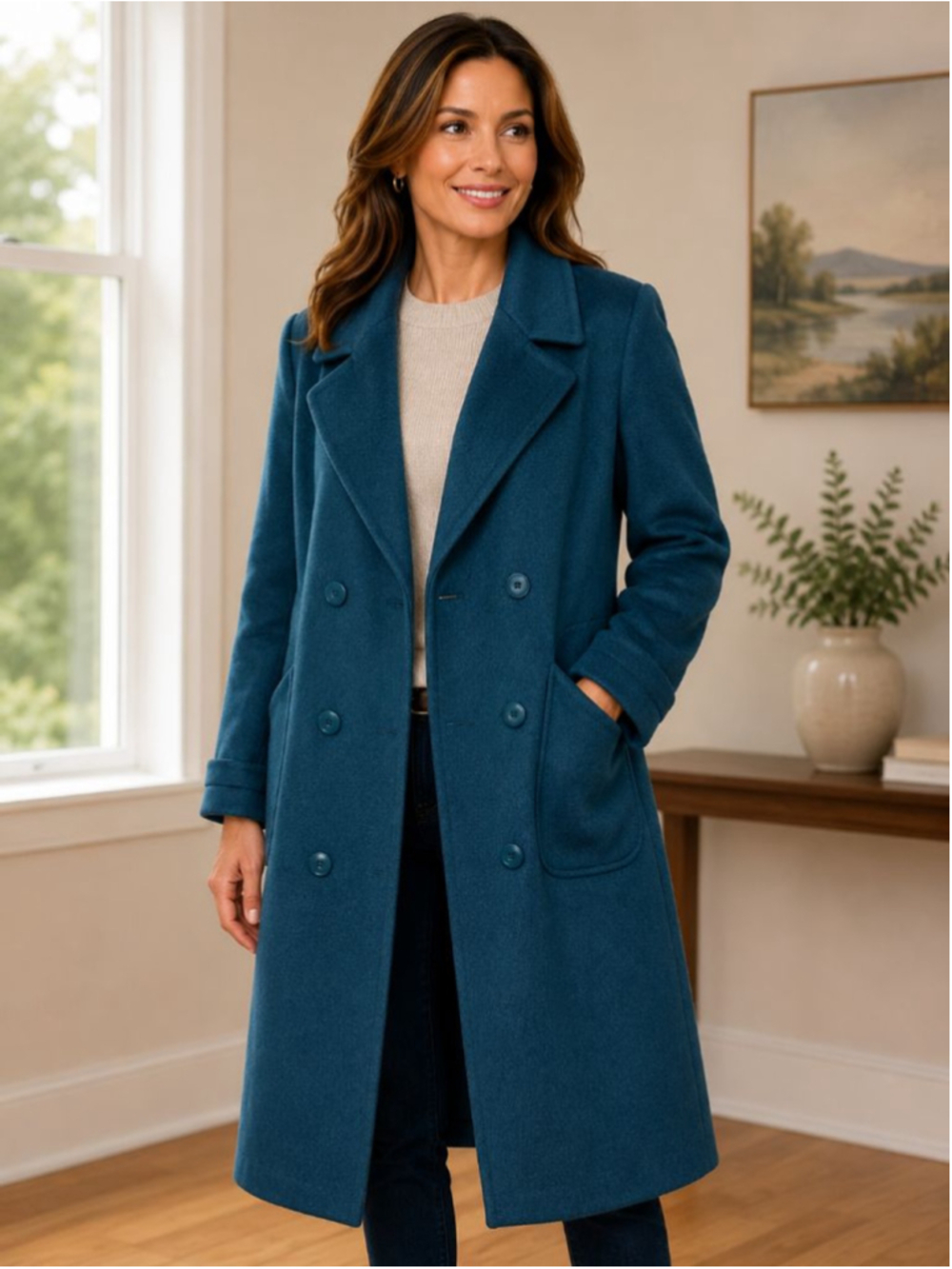 ALORNA Teal Wool Blend Pea Coat Women’s Size M
